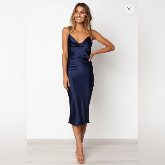 NWT Petal & Pup Persia size 12 navy blue cocktail dress cowl neck wedding guest